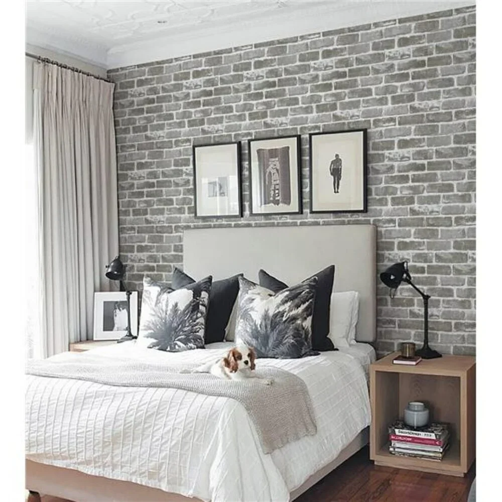 Gray Brick Peel and Stick Wallpaper 3D Faux Stone Removable Vinyl Roll